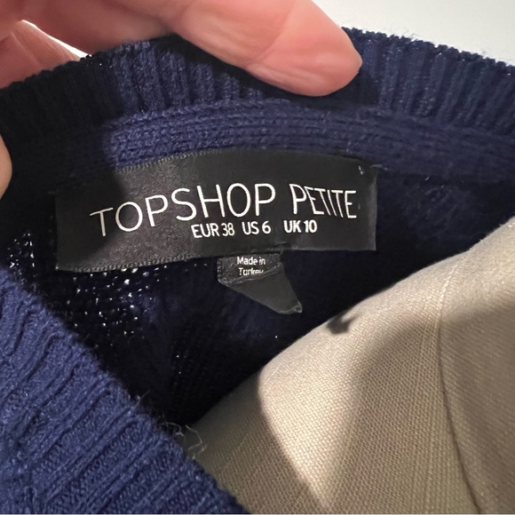 Topshop Navy Blue Lace Hem Short Sleeve Sweater - Picture 4 of 5